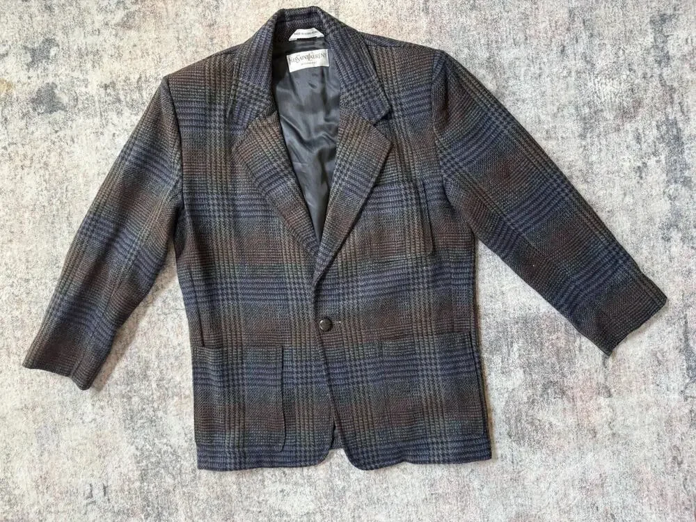 VTG 80’s Yves Saint Laurent Multicolor Tweed Wool Blazer Sports Coat Mens 38R